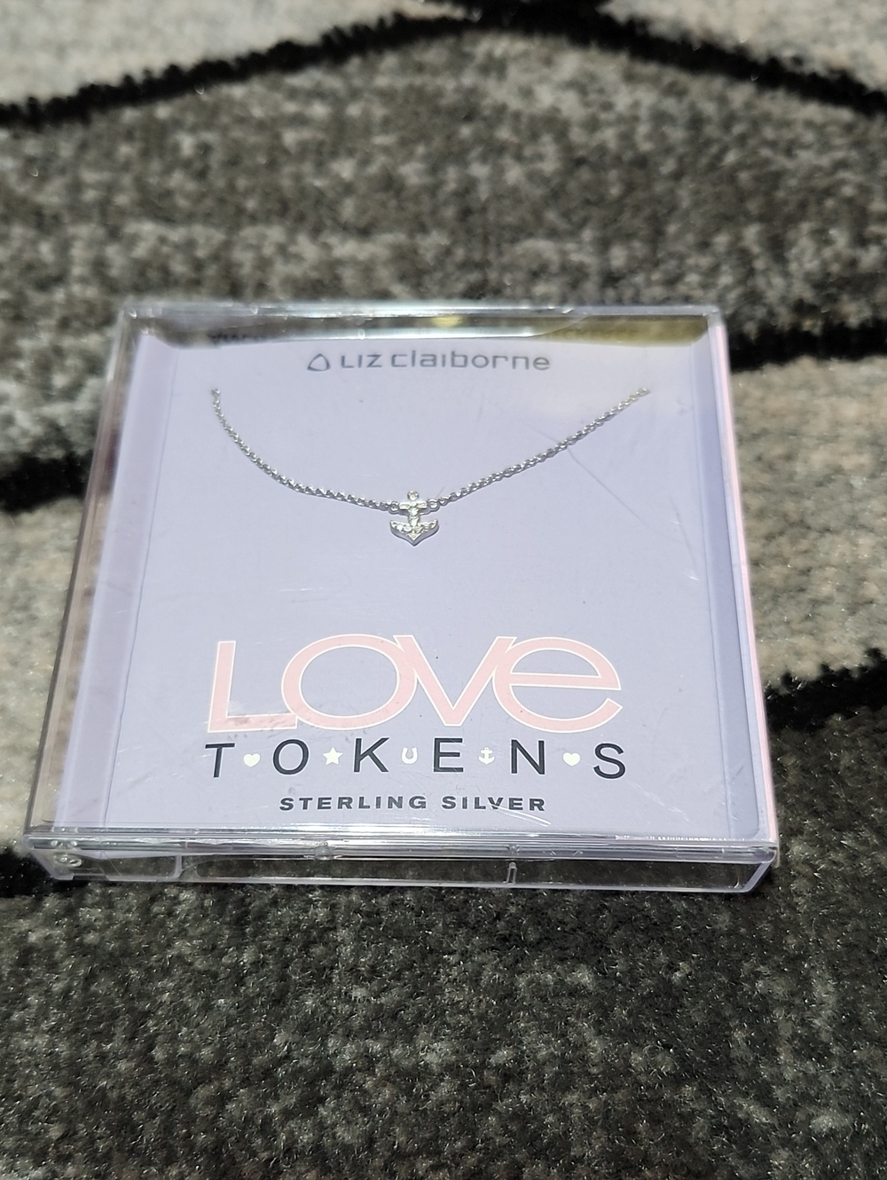 LIZ CLAIBORNE "LOVE TOKENS" STERLING SILVER CRYSTAL RHINESTONES ANCHOR NECKLACE